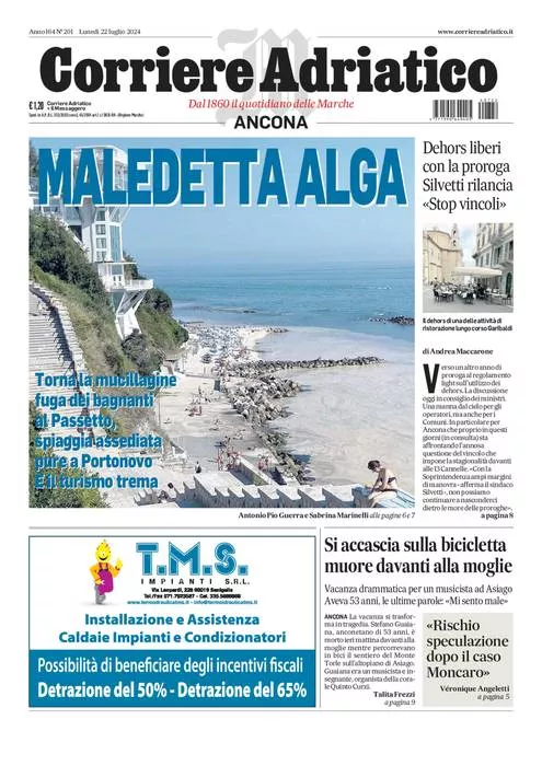 Prima-pagina-corriere adriatico-edizione-di-oggi-22-07-2024